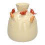 Ballongflaska BIRDIE i keramik, med 3D-fåglar, beige-röd-orange, 19cm, Ø16,5cm