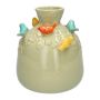 Ballongflaska BIRDIE i keramik, med 3D-fåglar, grön-orange-gul-blå, 19cm, Ø16,5cm