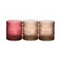 Votivglas MAIRI med guldkant, mönster, 3 st, rosa-cerise, 10cm, Ø8cm