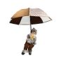 Hängande jultomte SISSON med paraply, LED-lampor, brun-vit, 77cm, Ø70cm