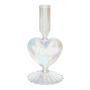 Glasljusstake ELIZZA i hjärtform, med fot, iriserande-transparent, 8,5x8,5x16,5cm