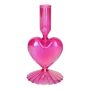 Glasljusstake ELIZZA i hjärtform, med fot, iriserande fuchsia, 8,5x8,5x16,5cm