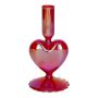 Glasljusstake ELIZZA i hjärtform, med fot, iriserande röd, 8,5x8,5x16,5cm