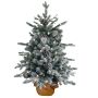Konstgjord gran LYNGDAL, snöad, kottar, LED-lampor, jutesäck, 60cm, Ø40cm