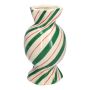 Rund vas för stjälkblommor Bonbon AMIEL i keramik, med sneda linjer, grön-röd-vit, 20cm, Ø11,5cm
