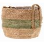 Korgkruka UPALI, flätat sjögräs, 2 bärhandtag, beige-grön, 26cm, Ø33cm