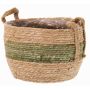 Korgkruka UPALI, flätat sjögräs, 2 bärhandtag, beige-grön, 19cm, Ø24cm