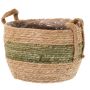 Korgkruka UPALI, flätat sjögräs, 2 bärhandtag, beige-grön, 19cm, Ø24cm