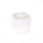 Fyrkantig te-ljushållare MIMIRET av selenit, vit-transparent, 8x8x8cm