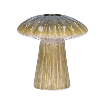 Blomvas i keramik RAIMUNDE, svampform, räfflad, grön, 9,5cm, Ø9cm