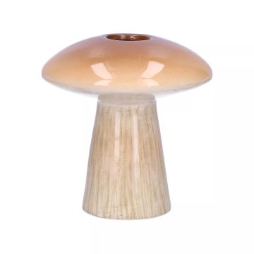 Blomvas i keramik RAIMUNDE, svampformad, brun-beige, 9,5cm, Ø9cm