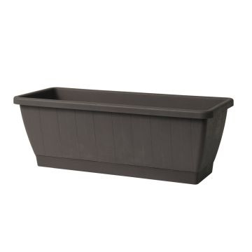 Balkongplanteringslåda OPHIRA av återvunnen plast, vattenbehållare, underlägg, antracit, 39x19,5x17,5cm