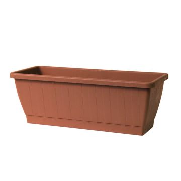 Balkongplanteringslåda OPHIRA av återvunnen plast, vattenbehållare, underlägg, terrakotta, 79,5x19,5x17,5cm
