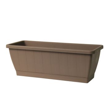 Balkongplanteringslåda OPHIRA av återvunnen plast, vattenbehållare, underlägg, taupe, 59,5x19,5x17,5cm