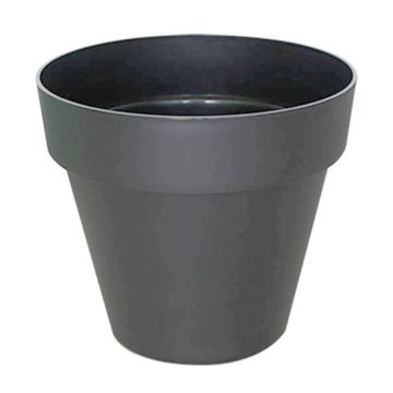 Rund blomkruka VINAYA av plast, med hål, antracit, 22,5cm, Ø25cm