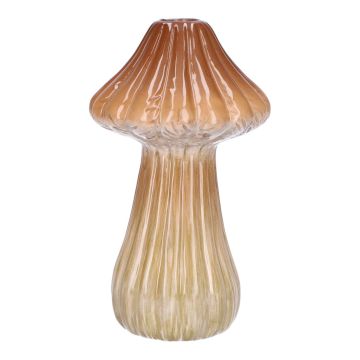 Keramikblomvas RATBURGA, svampform, räfflad, brun-beige, 16cm, Ø9cm