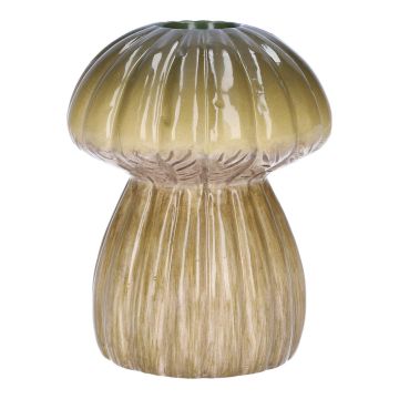 Svampformad blomvas REFELINDE, keramik, räfflad, grön-beige, 12cm, Ø9,5cm