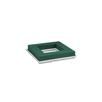 OASIS® våt stickskum, fyrkantig krans, öppen i skål av papperskomposit, grön, 27x27x4,5cm