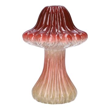 Keramikvas RICHLINDE, flugsvamp, räfflad, mörkröd-beige, 21cm, Ø15cm