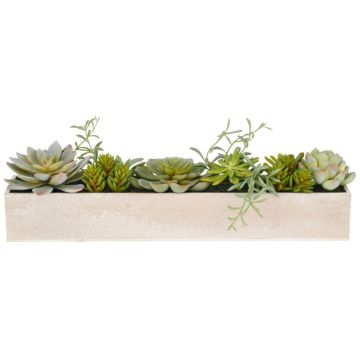 Konstgjord suckulentarrangemang MINTENA i plastplanteringslåda, grön, 40x8x10cm Konstgjord suckulentarrangemang MINTENA i plastplanteringslåda, grön, 40x8x10cm