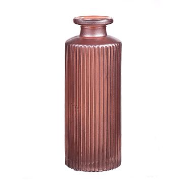 Flaskvas EMANUELA i glas, räfflat mönster, rosa-metallic, 13,2cm, Ø5,2cm