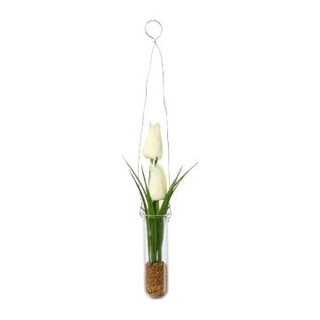 Konstgjord tulpanbukett FRUKE i hängvas, vit, 35cm Konstgjord tulpanbukett FRUKE i hängvas, vit, 35cm