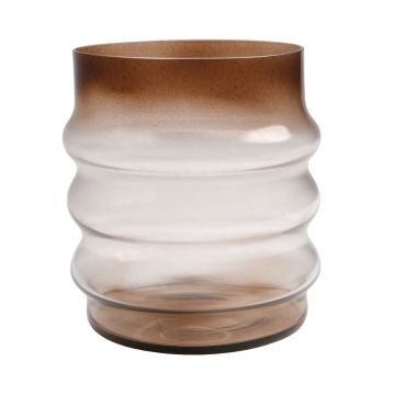 Ljuslykta MAKKURO i glas med räfflor, orange-brun-klar, 15cm, Ø15cm