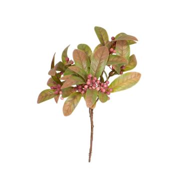 Konstgjord lagerbuske KAMINA med bär, stödpinne, grön-rosa, 20cm