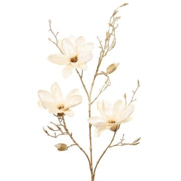 Konstgjord sammet magnoliagren LEAFY, krämguld, 115cm