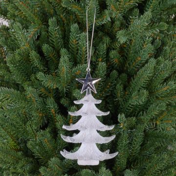 Akryl hänge liten gran RION med stjärna, glitter, vit-silver, 12cm, Ø9cm Akryl hänge liten gran RION med stjärna, glitter, vit-silver, 12cm, Ø9cm