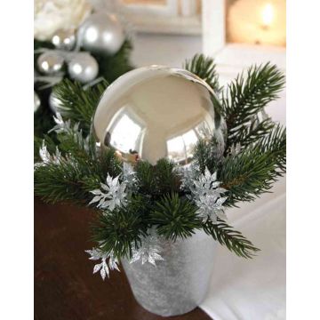 Artificial fir arrangement SKELLA in decorative pot, ball, silver, 8"/20cm Artificial fir arrangement SKELLA in decorative pot, ball, silver, 8"/20cm