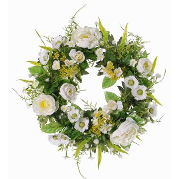 Konstgjord sommarkrans FAHIRA, ranunkel, prästkrage, krämfärgad, Ø25cm Konstgjord sommarkrans FAHIRA, ranunkel, prästkrage, krämfärgad, Ø25cm