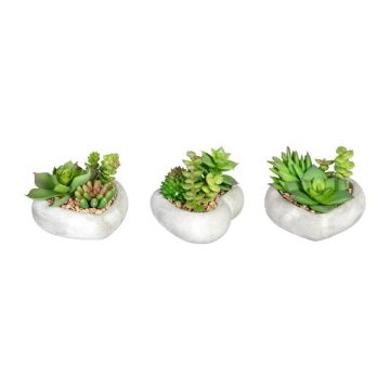 Konstgjord suckulentarrangemang SORIPI, 3 stycken, hjärtformad cementskål, grön-rosa, 7cm Konstgjord suckulentarrangemang SORIPI, 3 stycken, hjärtformad cementskål, grön-rosa, 7cm