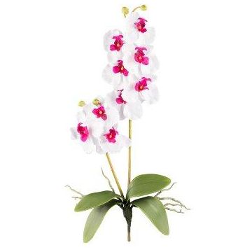 Textil Phalaenopsis-orkidé MORLEK, stickpinne, rötter, vit-lila, 60cm