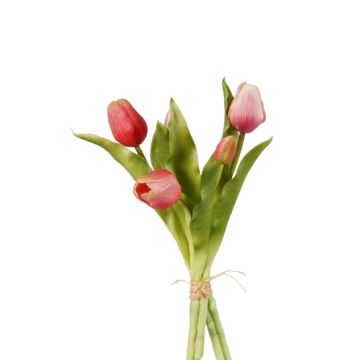 Konstgjorda tulpaner, bukett LEANA, cerise-rosa-vit, 30cm, Ø20cm