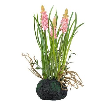 Plastblomma druvhyacint HUNMY i jordklump, rötter, rosa, 22cm