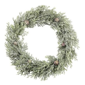 Dekorativ krans av cypress MIVLO, kottar, frostade, vitgröna, Ø35cm Dekorativ krans av cypress MIVLO, kottar, frostade, vitgröna, Ø35cm