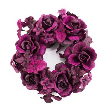 Textil ljuskrans INGA, ros, hortensia, violett, Ø15cm