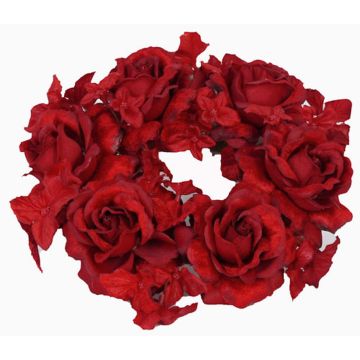 Textil ljuskrans INGA, ros, hortensia, röd, Ø15cm
