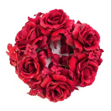 Textil ljuskrans INGA, ros, hortensia, röd, Ø15cm