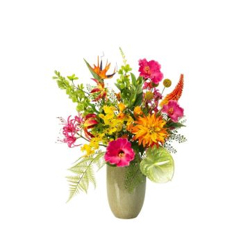 Konstblomsterbukett FEME, cerise-orange-grön, 75cm, Ø45cm Konstblomsterbukett FEME, cerise-orange-grön, 75cm, Ø45cm