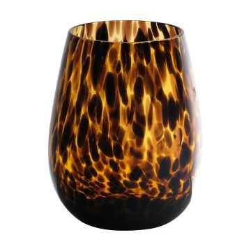 Rund te-ljusglas RUSSELL, leopardmönster, brun-klar, 12cm, Ø9cm