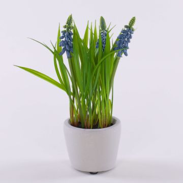 Konstgjord blomma, druvhyacint NARMADA i cementkruka, blå, 20cm