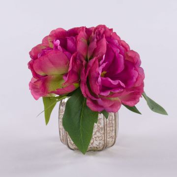 Konstgjord blomsterbukett med pioner VEIKO i glasvas, cerise, 15cm Konstgjord blomsterbukett med pioner VEIKO i glasvas, cerise, 15cm