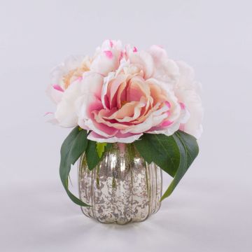 Konstgjord bukett med pioner VEIKO i glasvas, rosa-krämfärgad, 15cm Konstgjord bukett med pioner VEIKO i glasvas, rosa-krämfärgad, 15cm