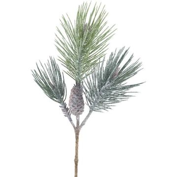 Konstgjord gren, pinje SNOLER med glitter, kottar, frostad, grön, 60cm Konstgjord gren, pinje SNOLER med glitter, kottar, frostad, grön, 60cm