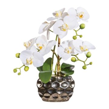 Dekorativ blomma Phalaenopsis-orkidé BRULFEN, dekorvas i silver, vit, 30cm