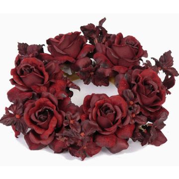 Textil ljuskrans INGA, ros, hortensia, mörkröd, Ø15cm