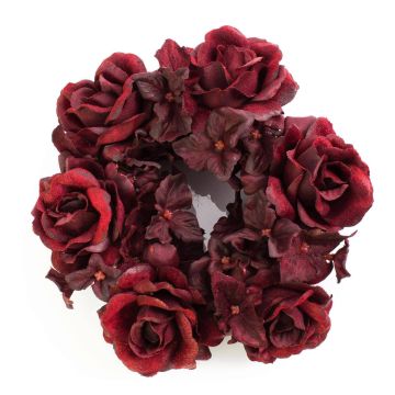 Textil ljuskrans INGA, ros, hortensia, mörkröd, Ø15cm