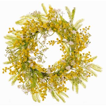 Konstgjord blomkrans med mimosa och slöjblomma MAFARA, gul-vit, Ø35cm Konstgjord blomkrans med mimosa och slöjblomma MAFARA, gul-vit, Ø35cm